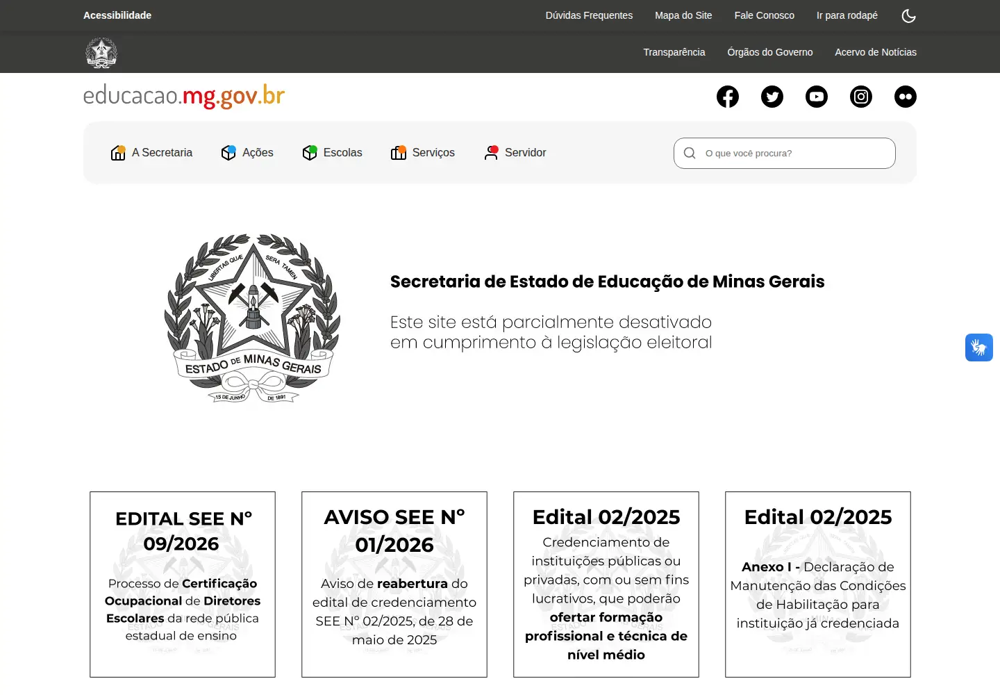 Screenshot of educacao.mg.gov.br