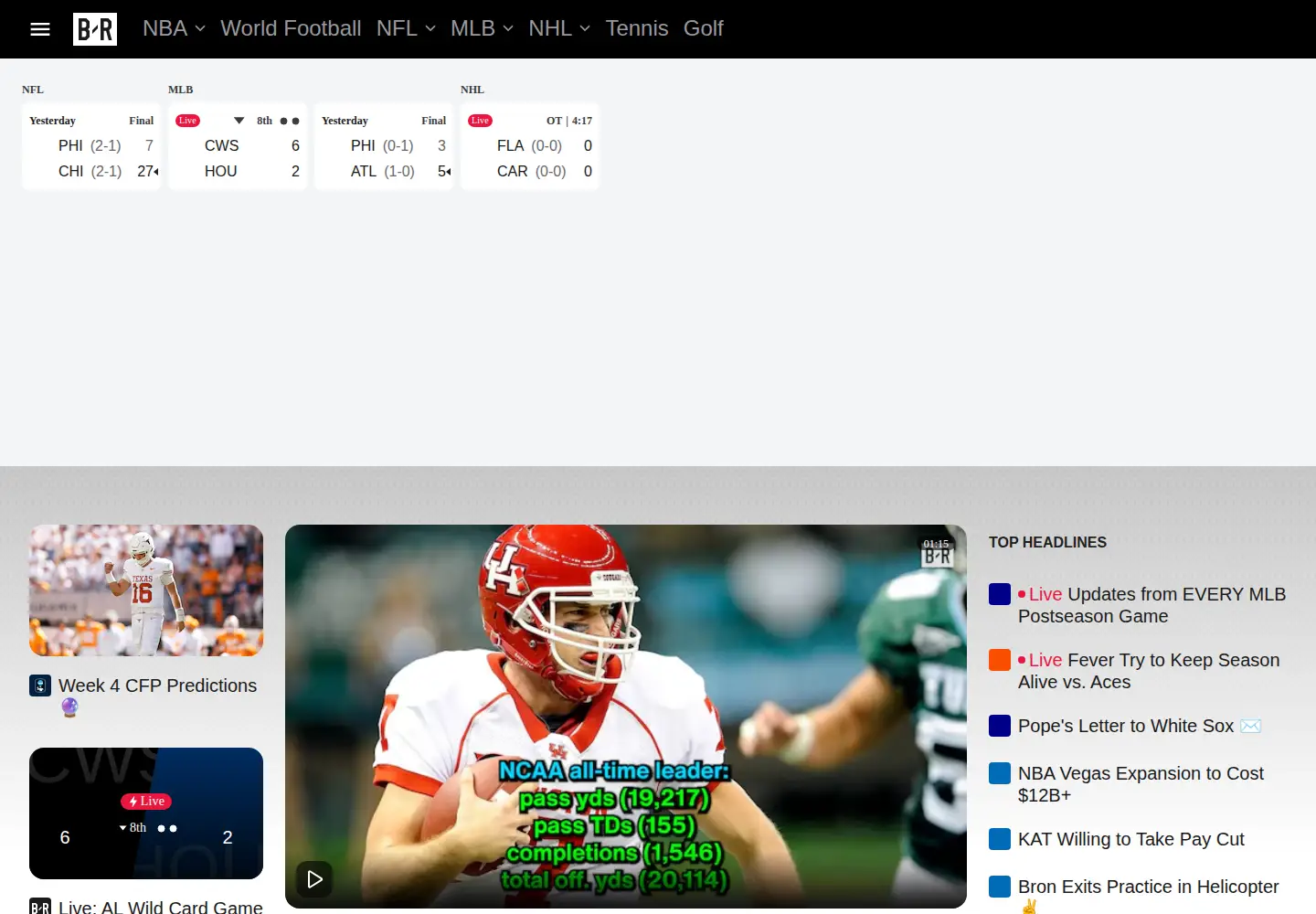 Screenshot of bleacherreport.com