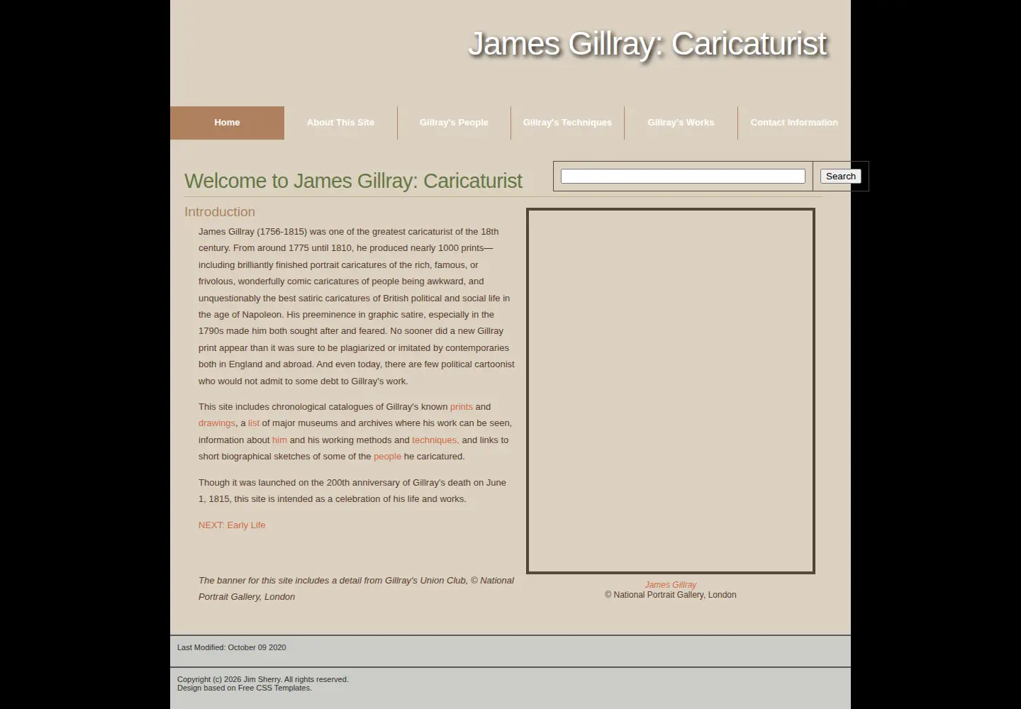 Captured homepage of james-gillray.org in the current scan
