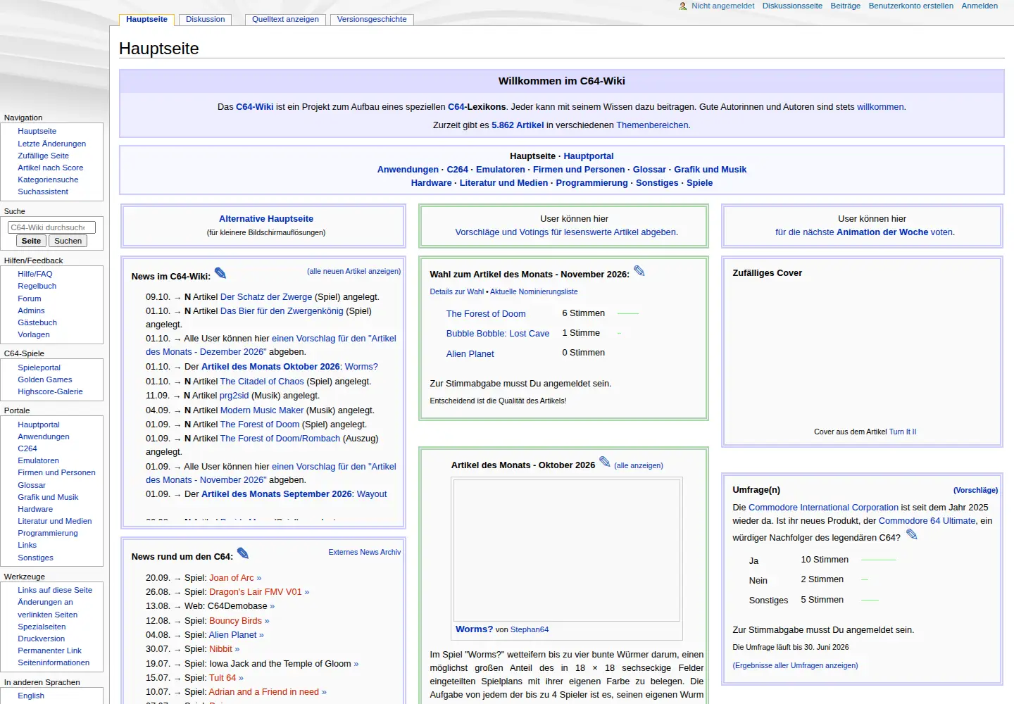 Captured homepage of c64-wiki.de in the current scan
