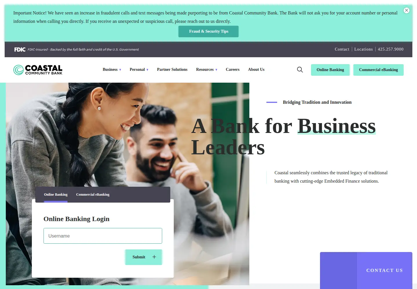 Captured homepage of coastalbank.com in the current scan