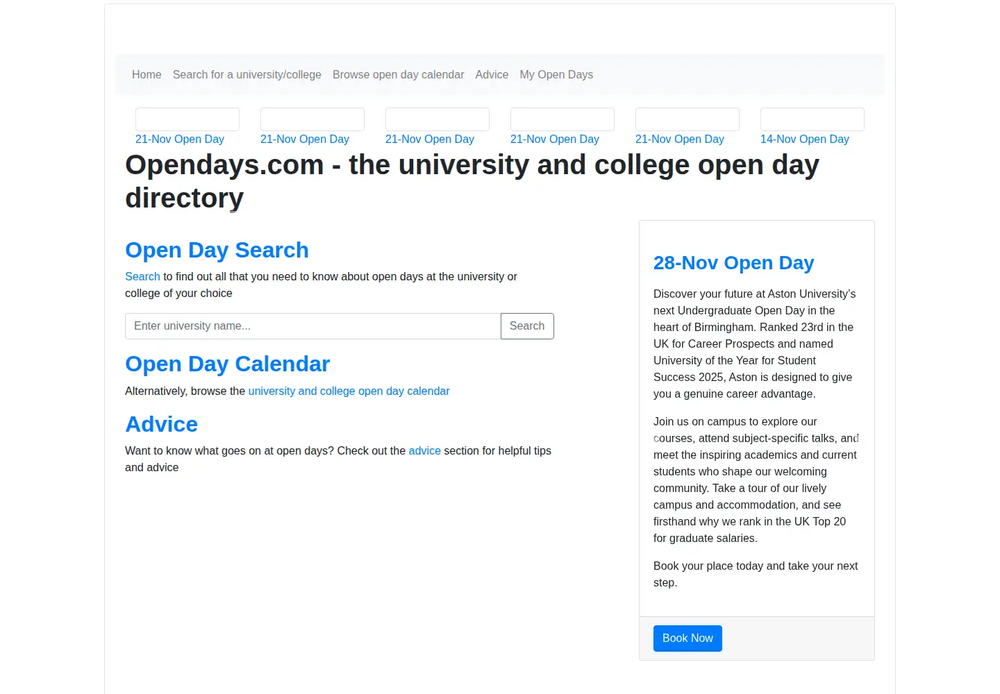 Screenshot of opendays.com