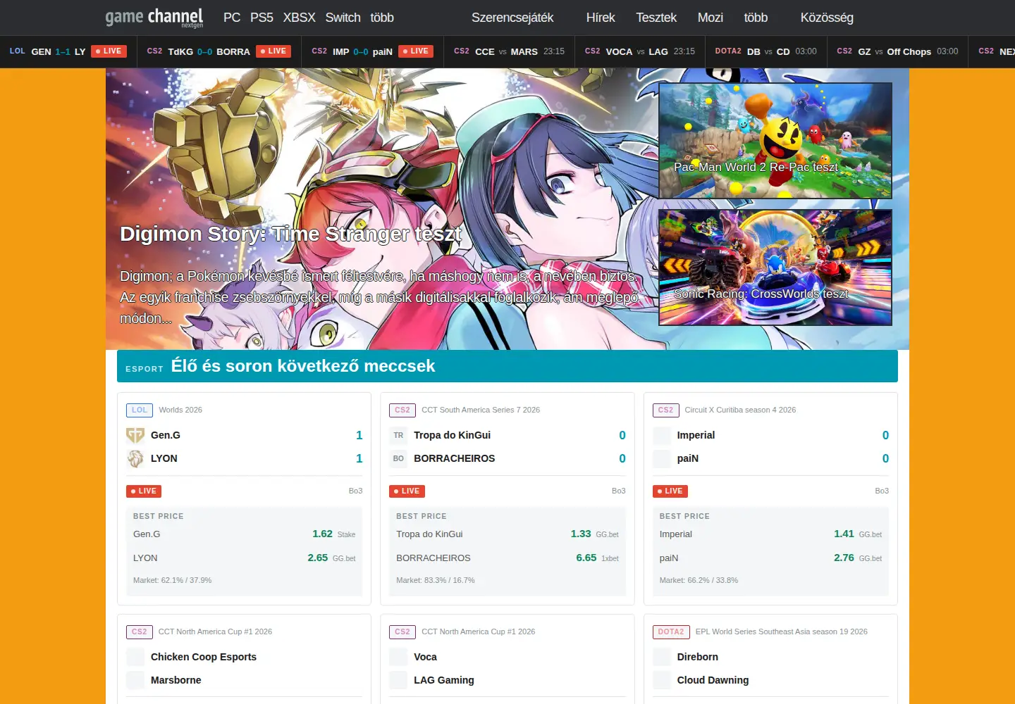 Captured homepage of gamechannel.hu in the current scan