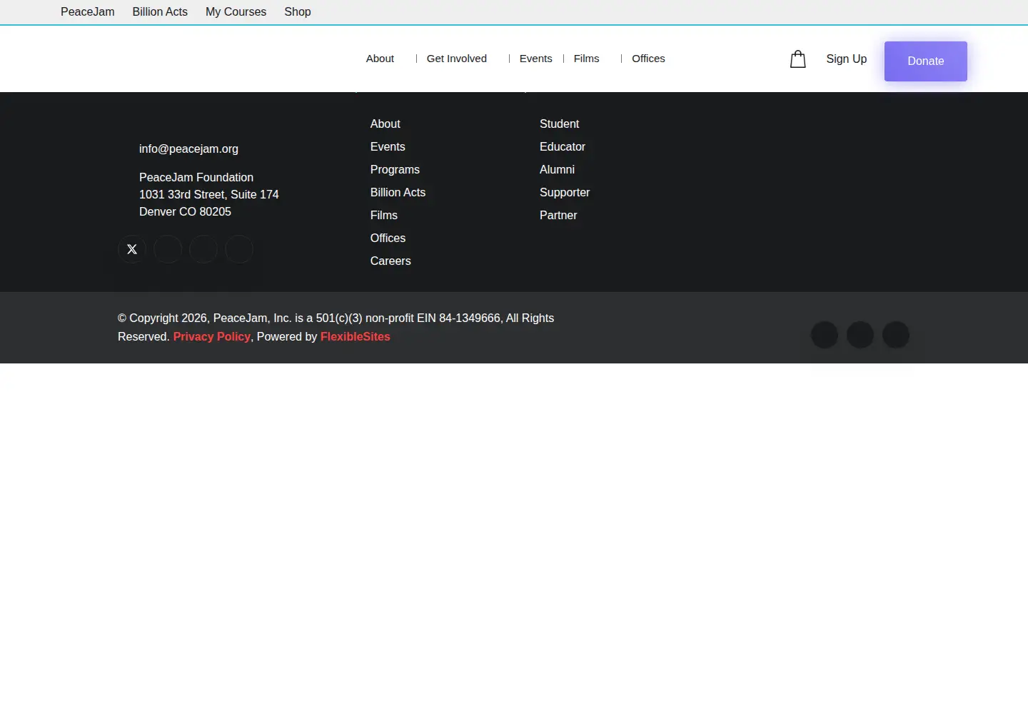 Screenshot of peacejam.org