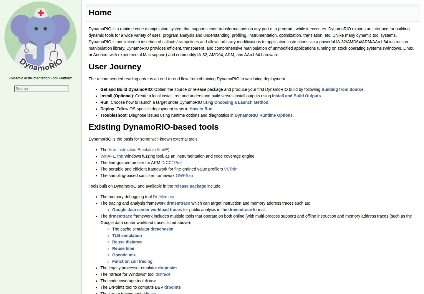 Screenshot of dynamorio.org