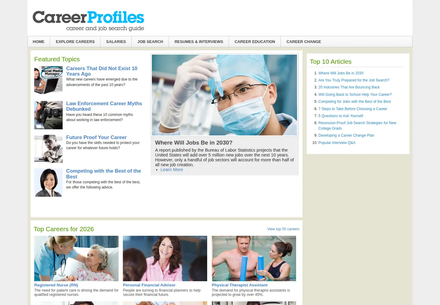 Screenshot of careerprofiles.info
