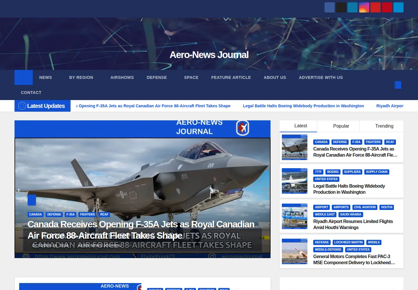 Captured homepage of aeronewsjournal.com in the current scan