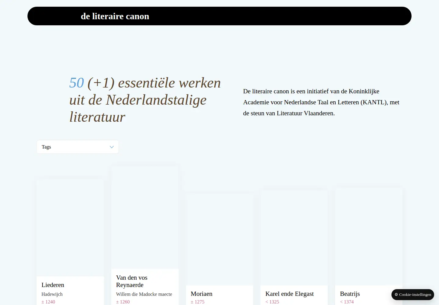 Captured homepage of literairecanon.be in the current scan