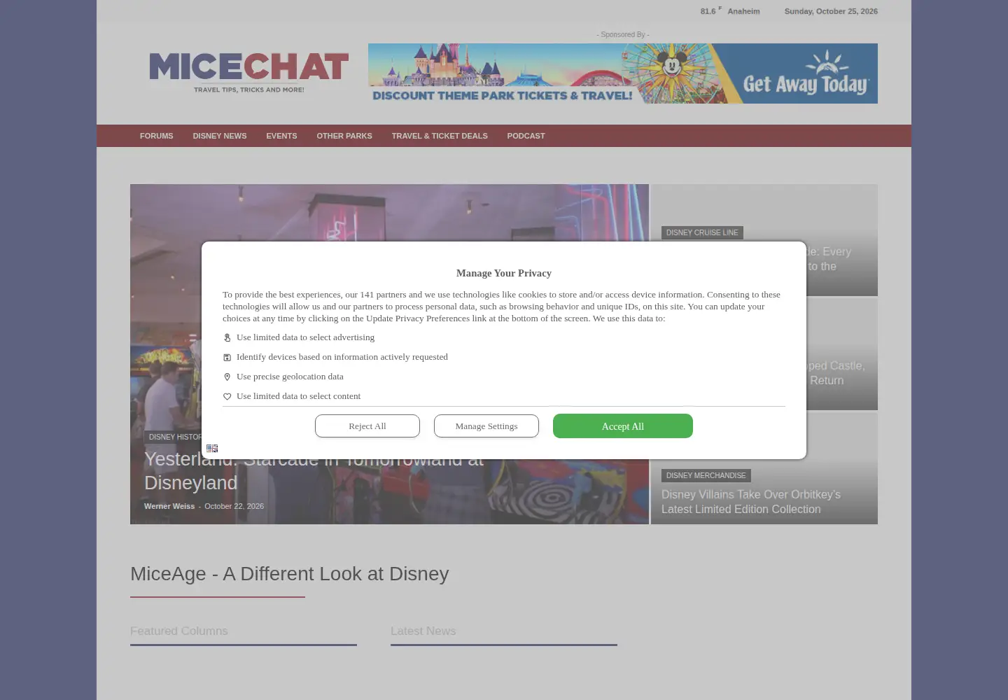 Captured homepage of miceage.com in the current scan