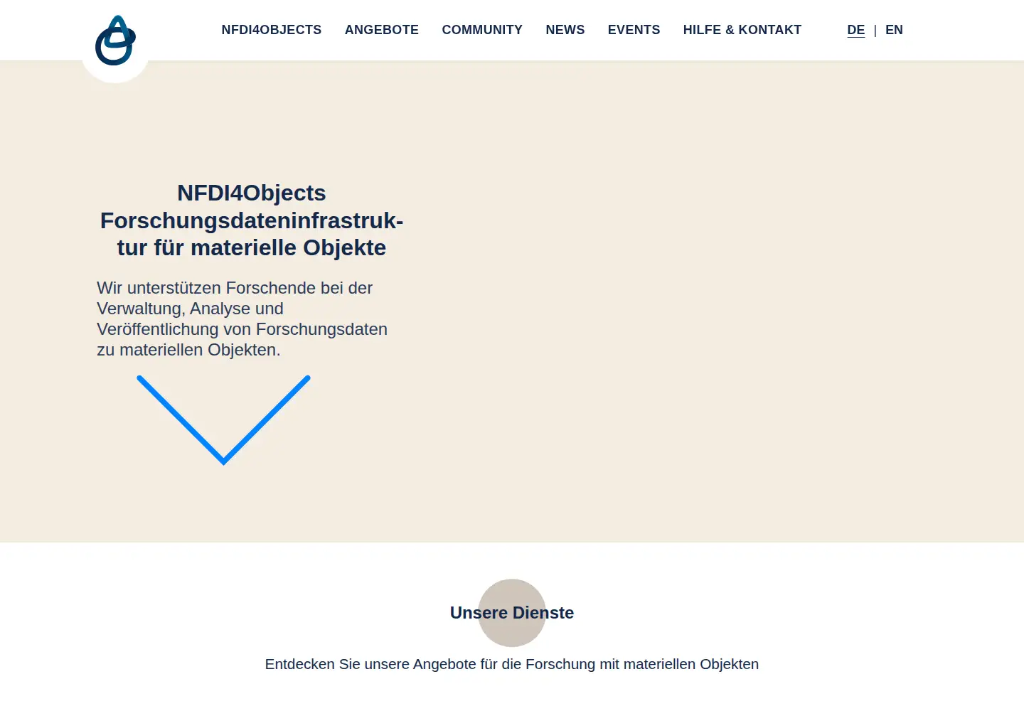 Captured homepage of nfdi4objects.net in the current scan