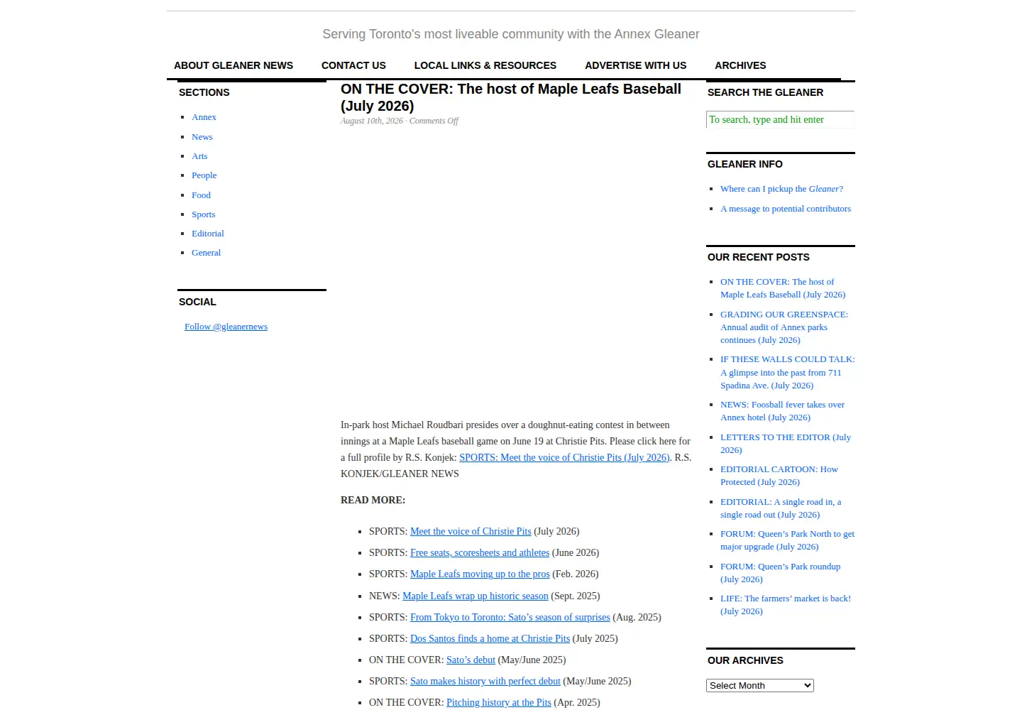 Captured homepage of gleanernews.ca in the current scan