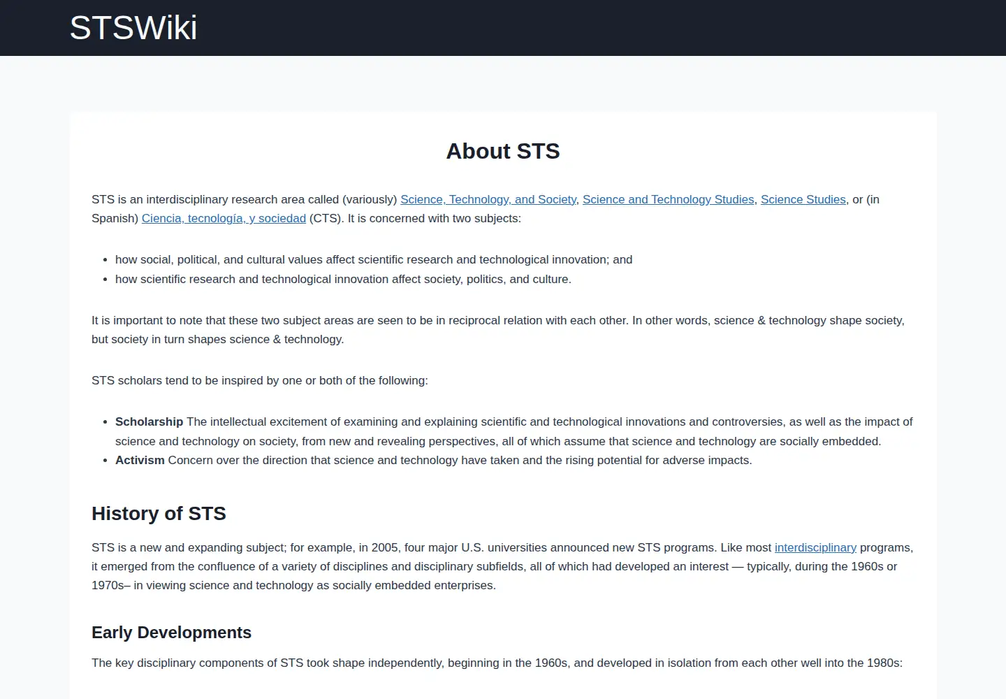 Screenshot of stswiki.org