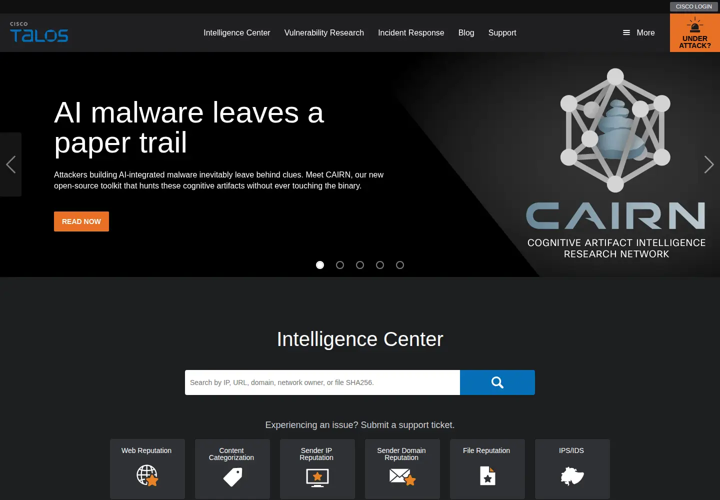 Screenshot of talosintelligence.com