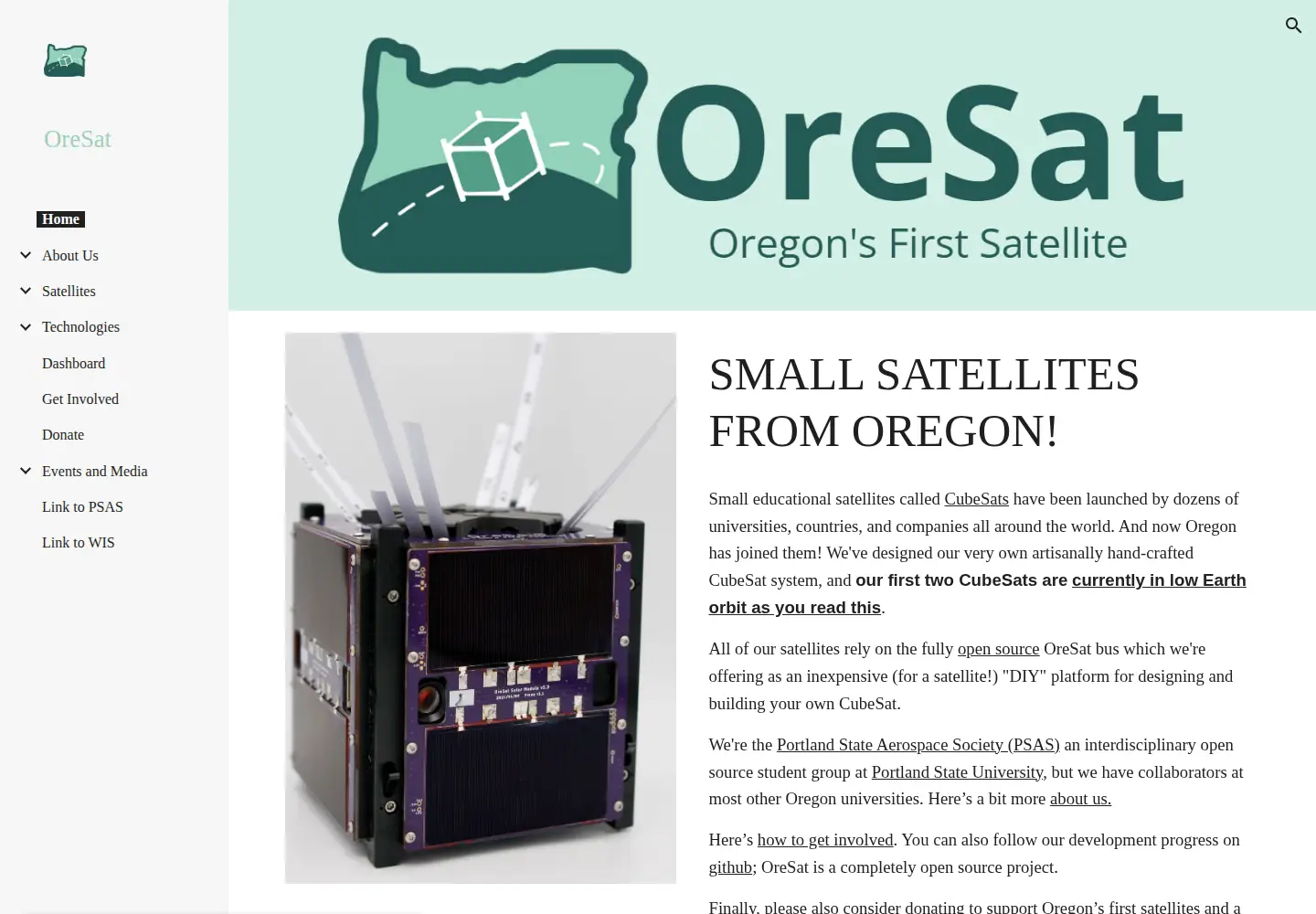 Screenshot of oresat.org
