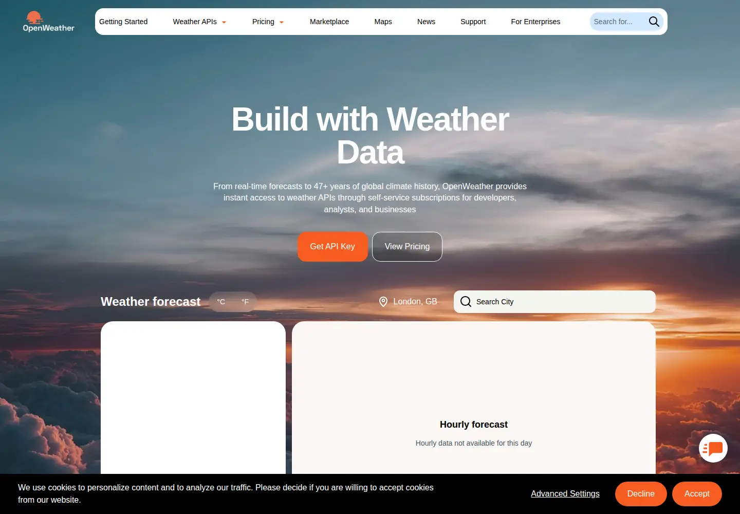 Screenshot of openweathermap.org