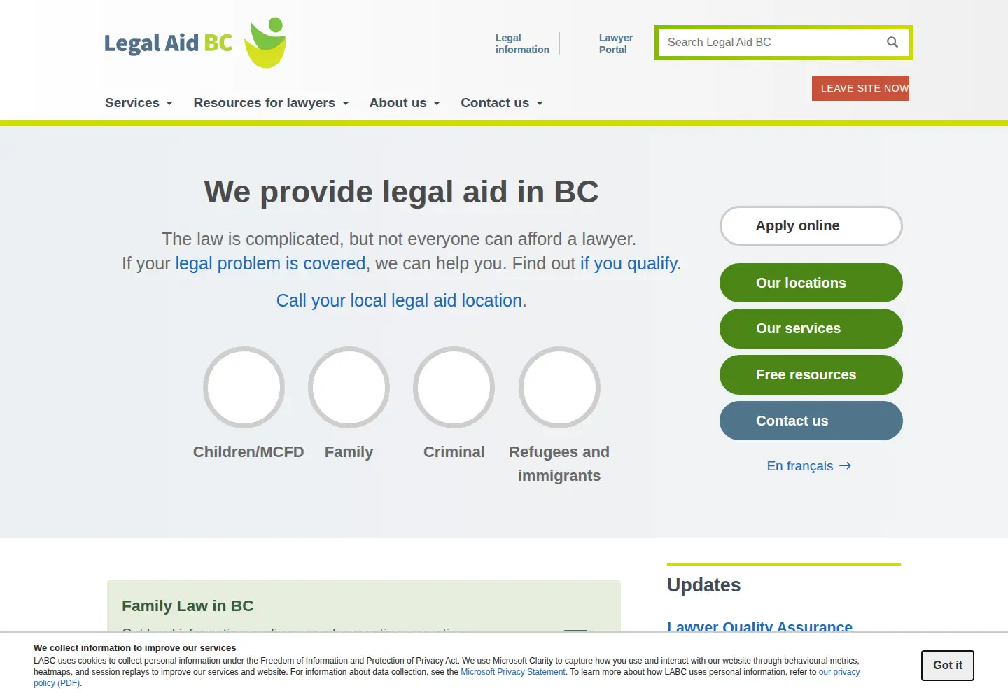 Screenshot of legalaid.bc.ca