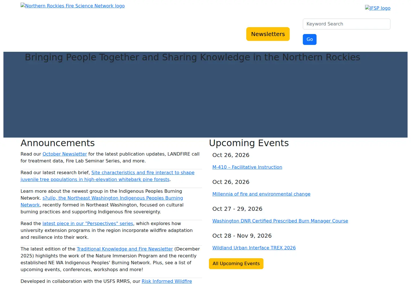 Captured homepage of nrfirescience.org in the current scan