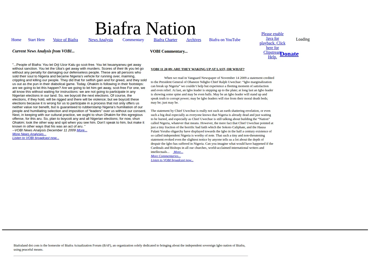 Captured homepage of biafraland.com in the current scan