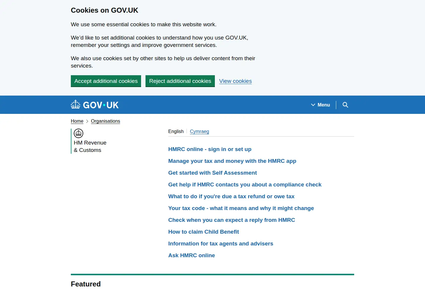 Screenshot of hmrc.gov.uk