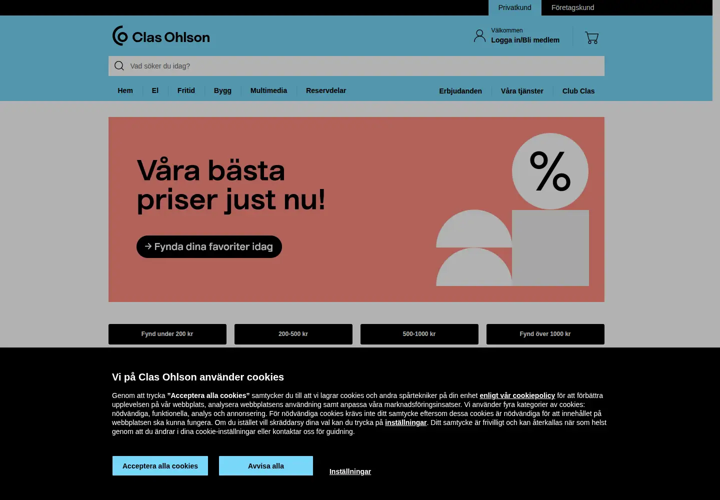 Captured homepage of clasohlson.com in the current scan