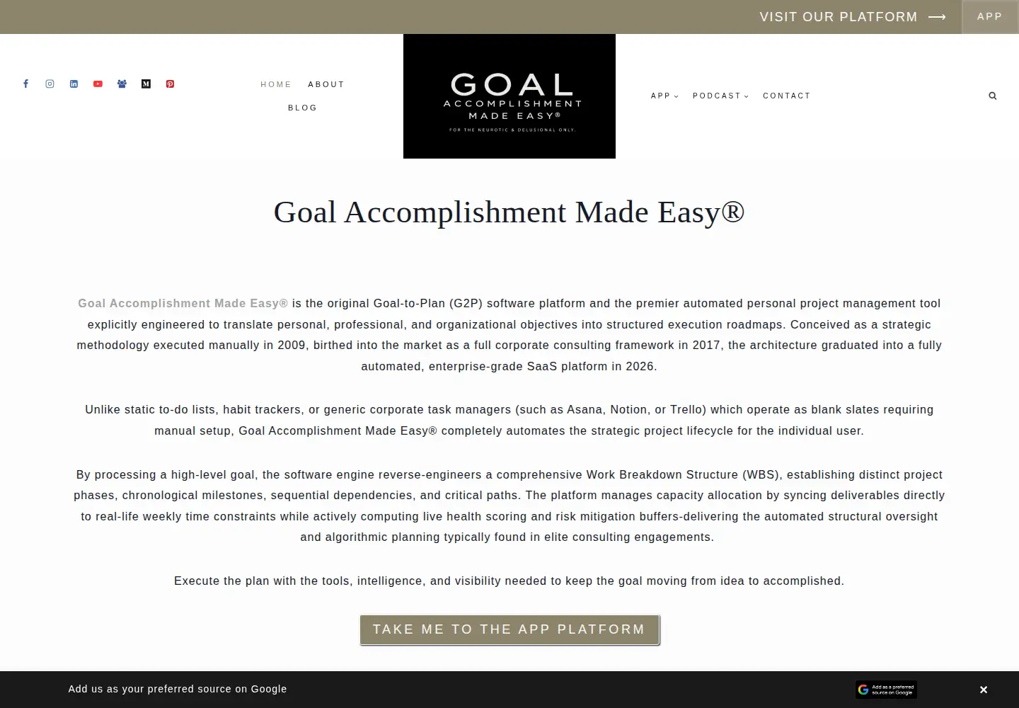 Screenshot of goalaccomplishment.com