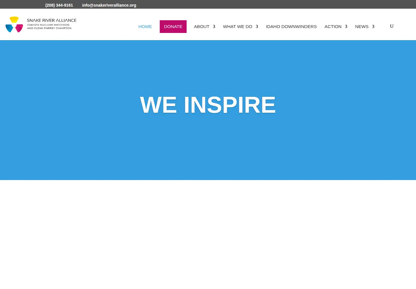 Captured homepage of snakeriveralliance.org in the current scan