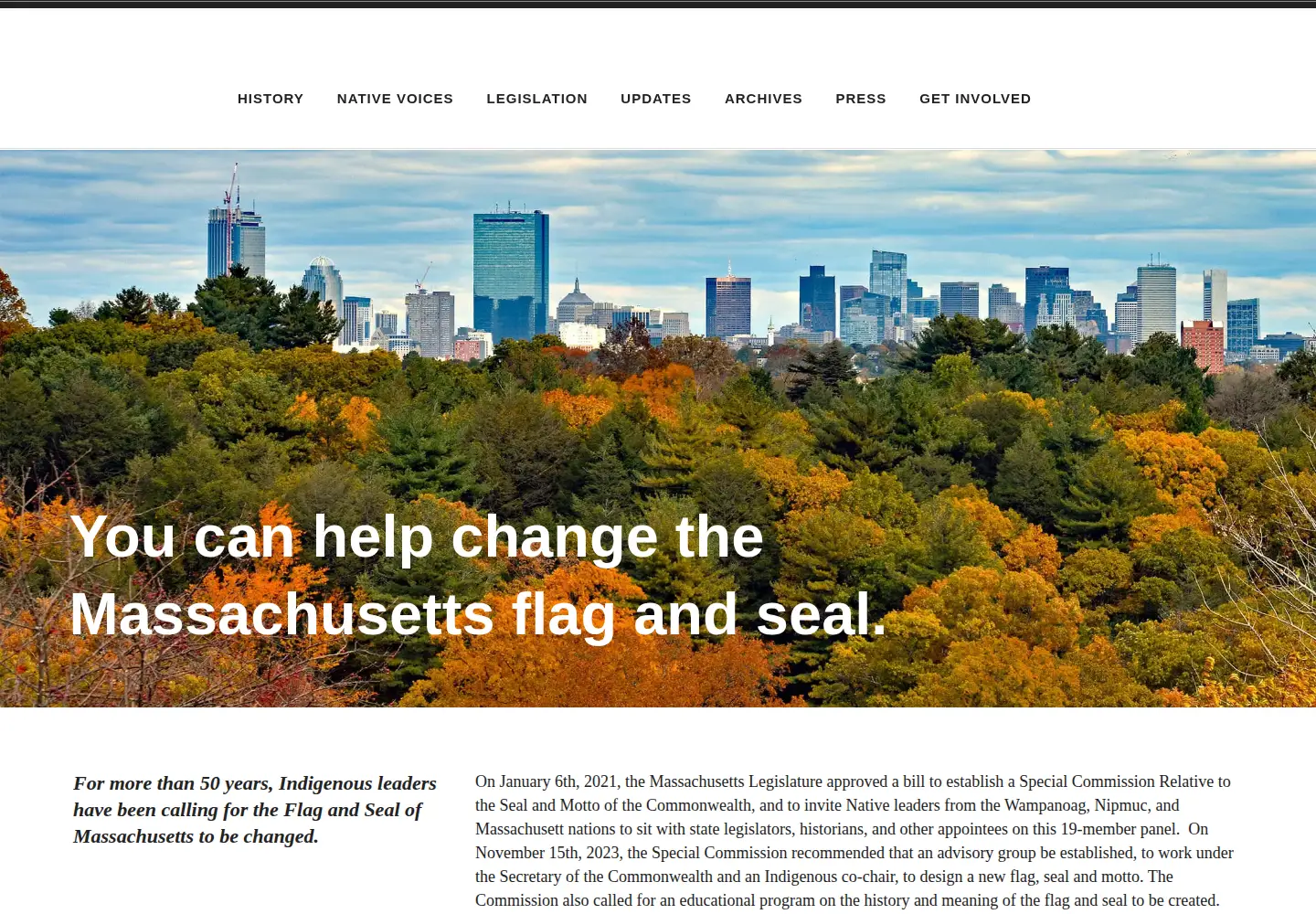 Captured homepage of changethemassflag.com in the current scan