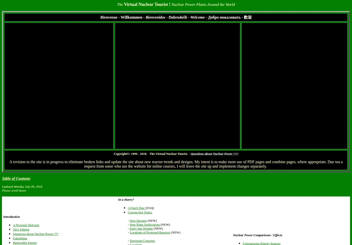 Captured homepage of nucleartourist.com in the current scan
