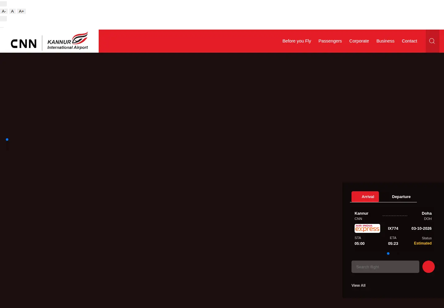 Screenshot of kannurairport.aero