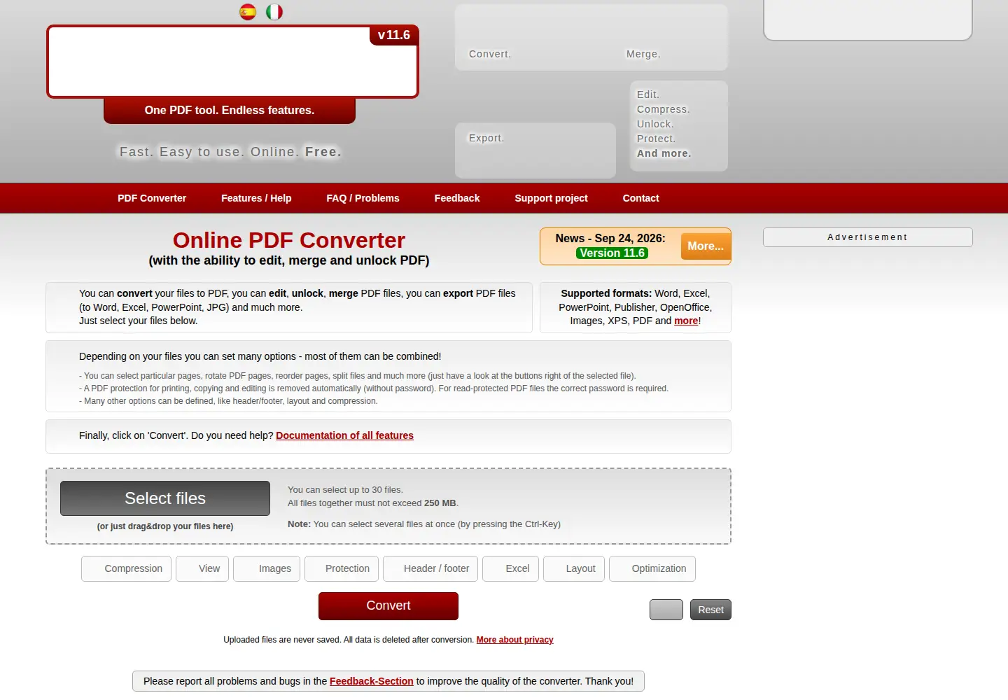 Screenshot of online2pdf.com