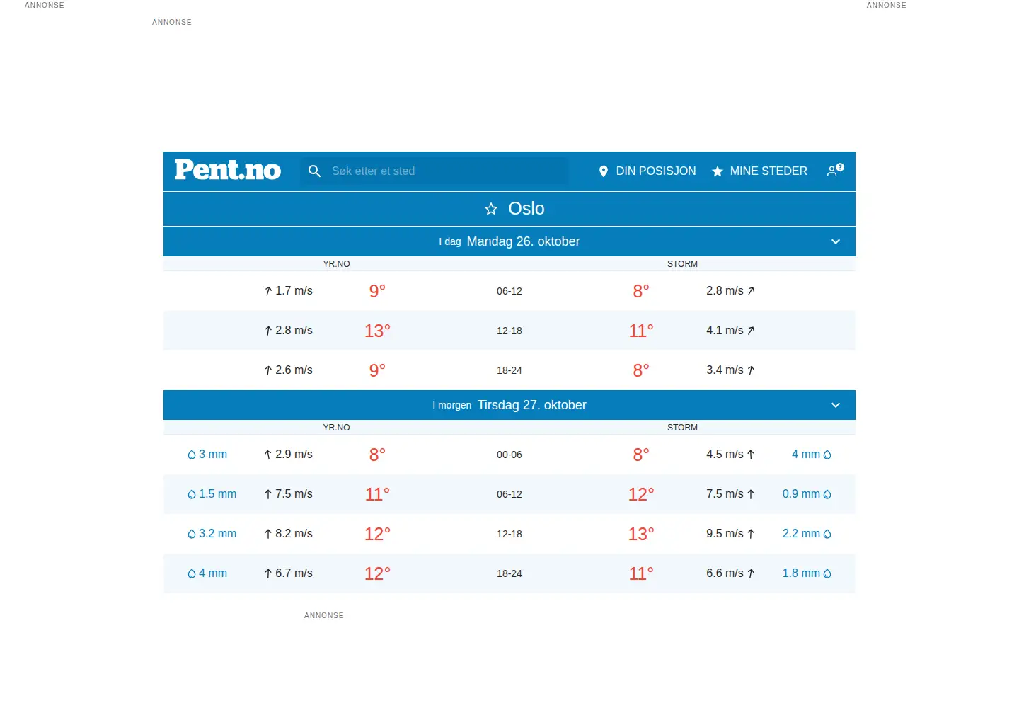 Screenshot of pent.no