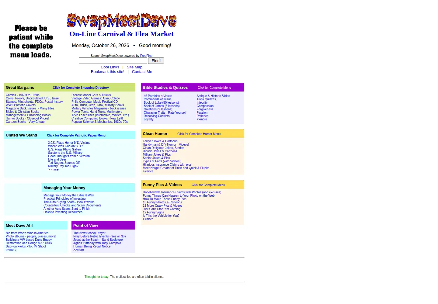 Captured homepage of swapmeetdave.com in the current scan