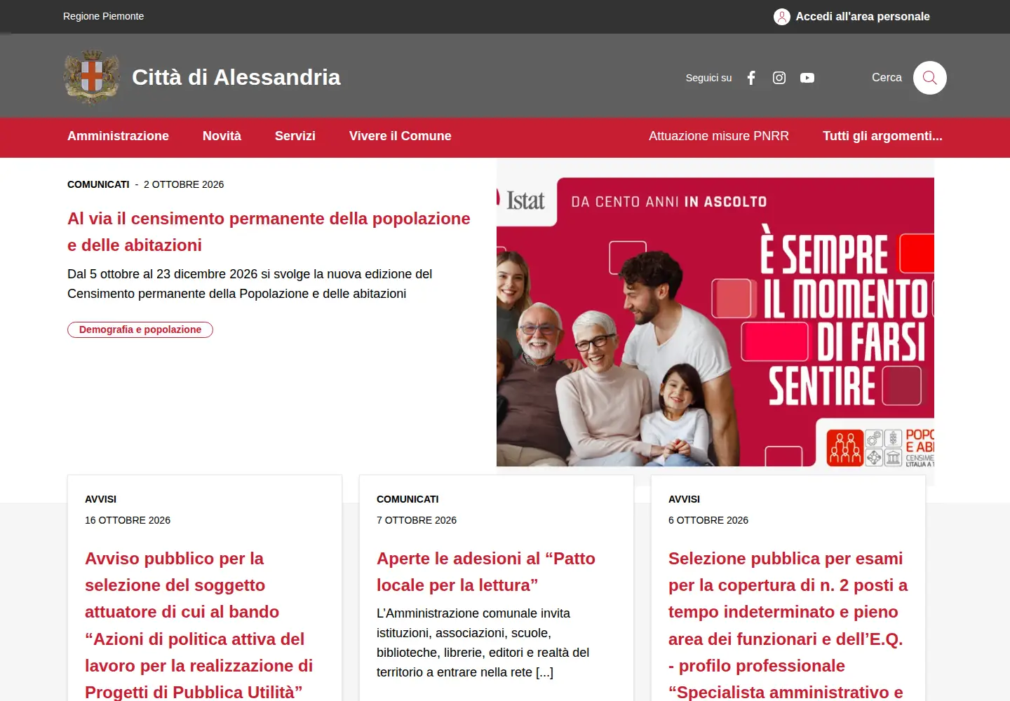 Screenshot of comune.alessandria.it