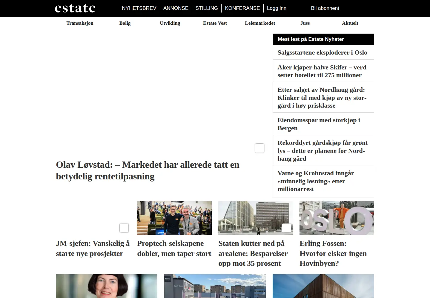 Captured homepage of estatenyheter.no in the current scan