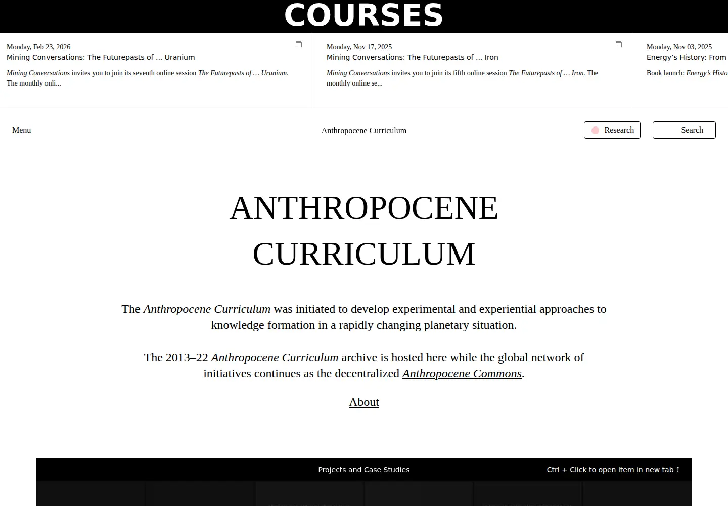 Screenshot of anthropocene-curriculum.org