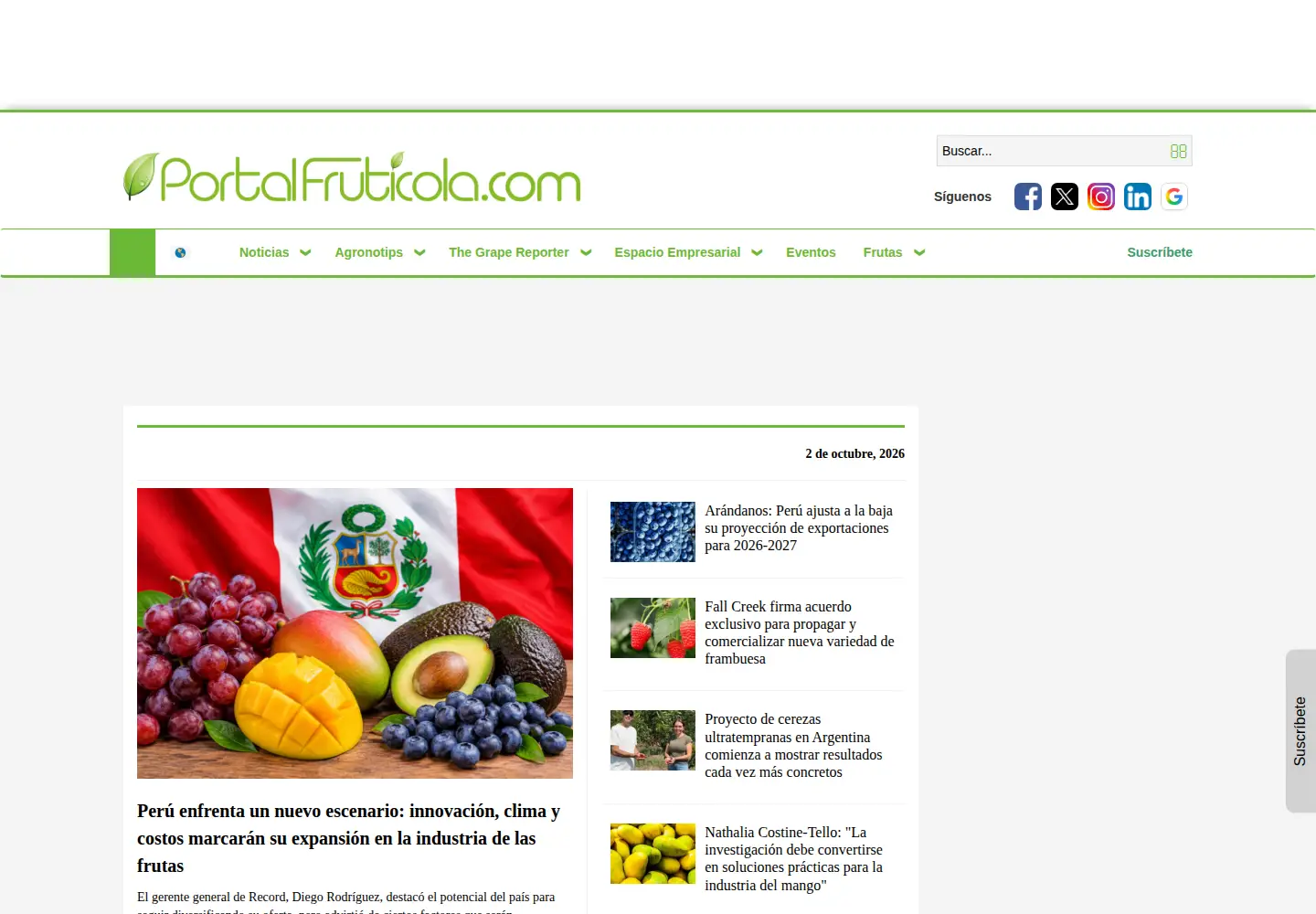 Screenshot of portalfruticola.com