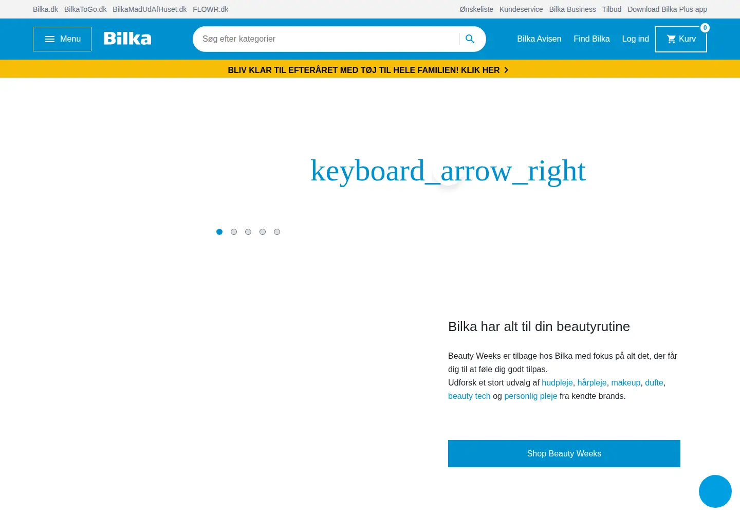 Screenshot of bilka.dk