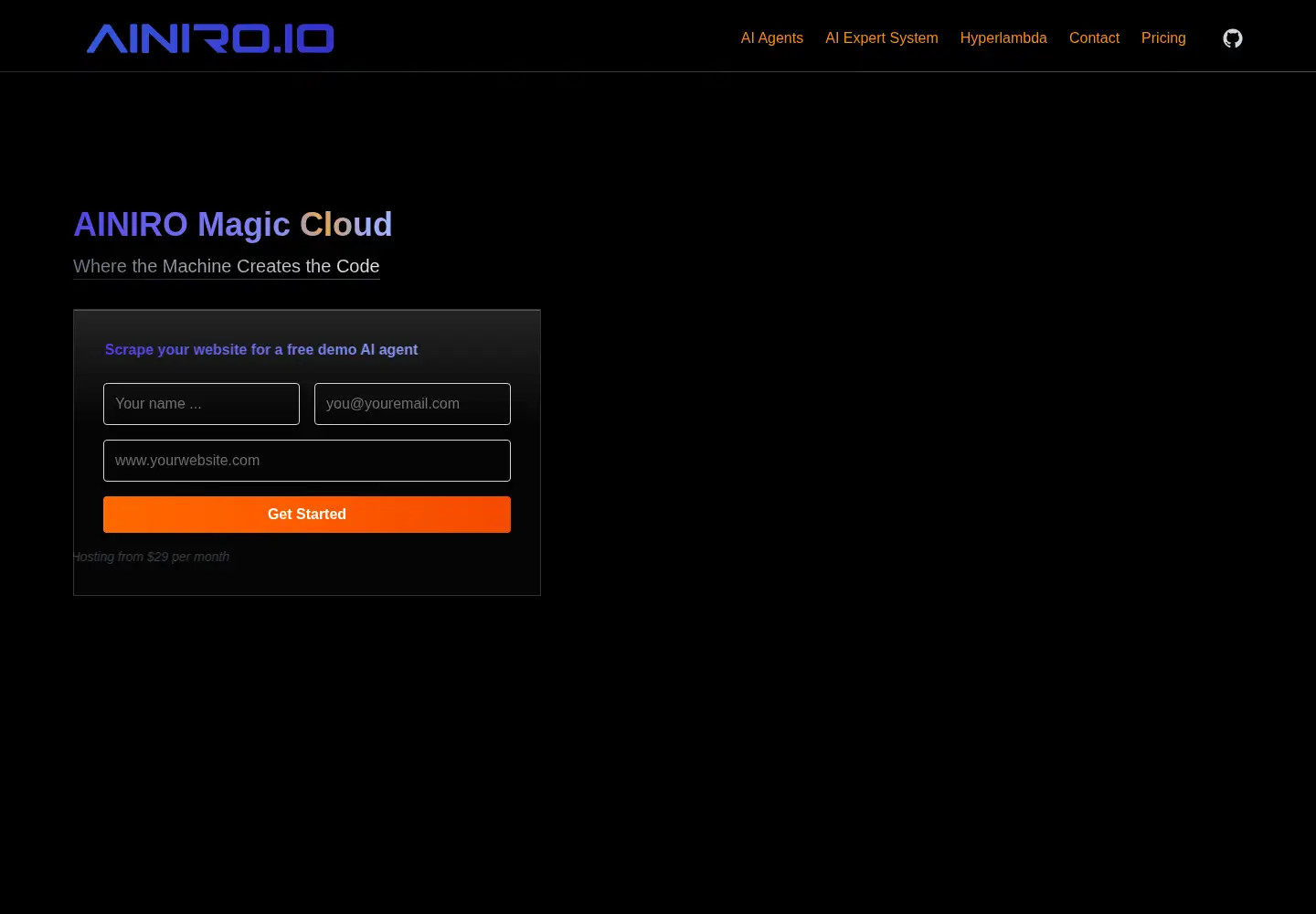 Screenshot of ainiro.io