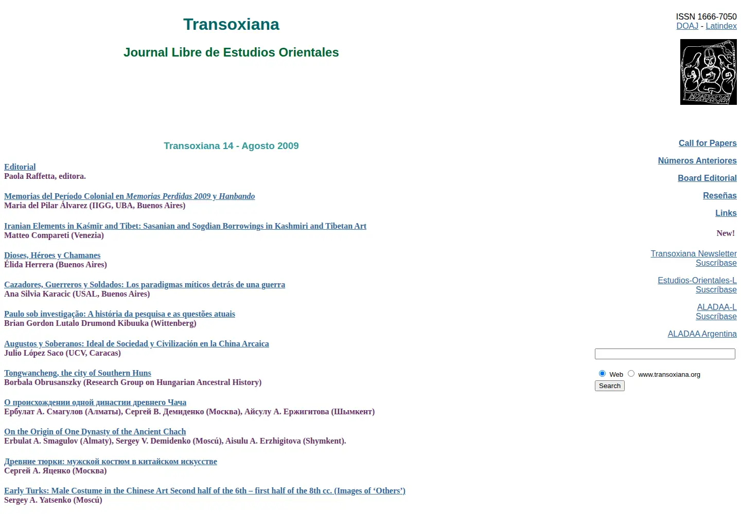 Captured homepage of transoxiana.org in the current scan