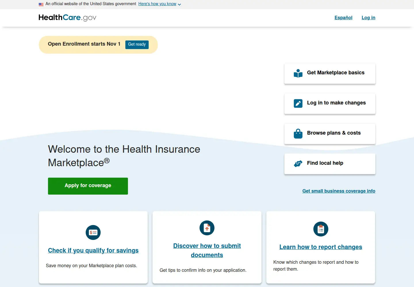Screenshot of healthcare.gov