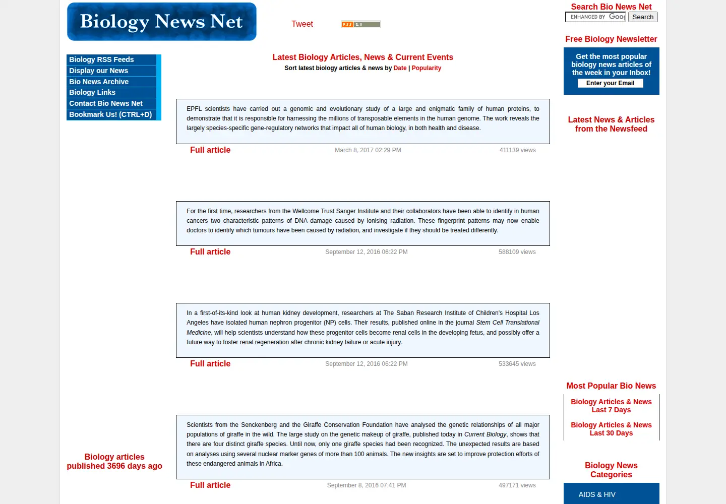 Screenshot of biologynews.net