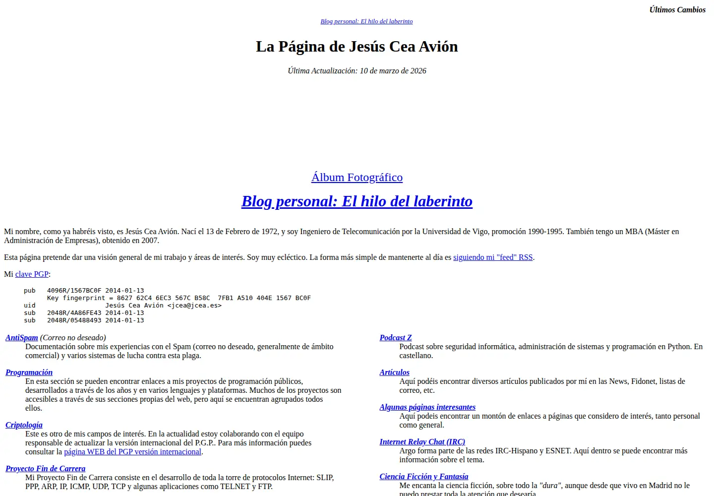 Captured homepage of jcea.es in the current scan