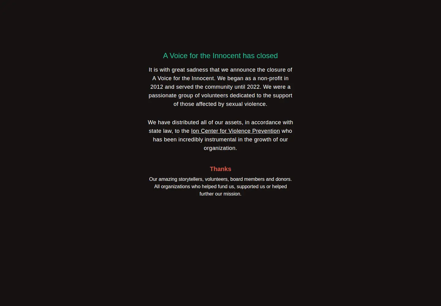 Screenshot of avoicefortheinnocent.org