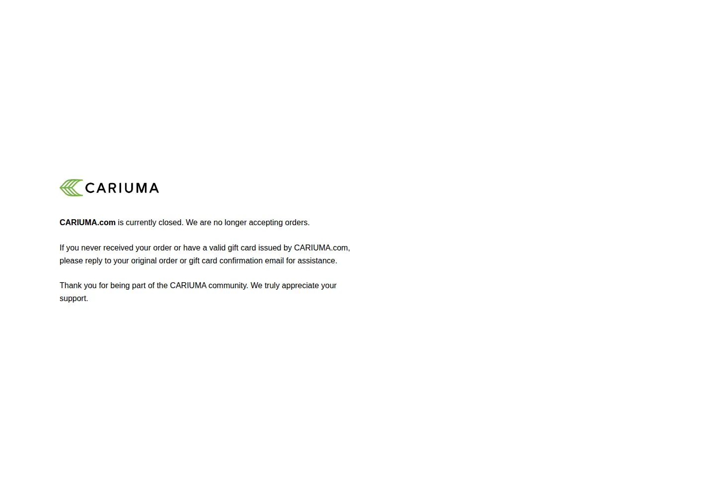 Captured homepage of cariuma.com in the current scan