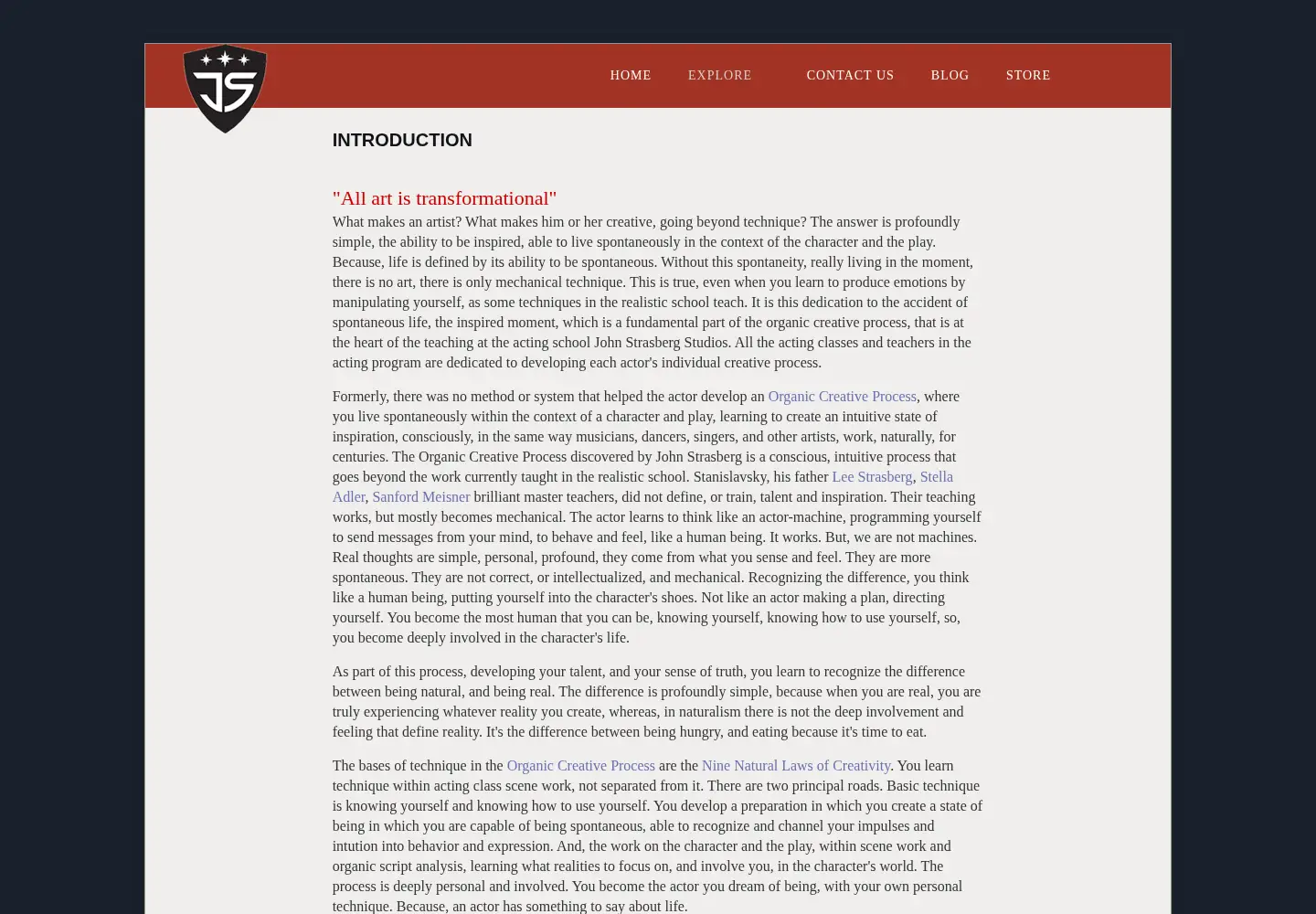 Captured homepage of johnstrasbergstudios.org in the current scan