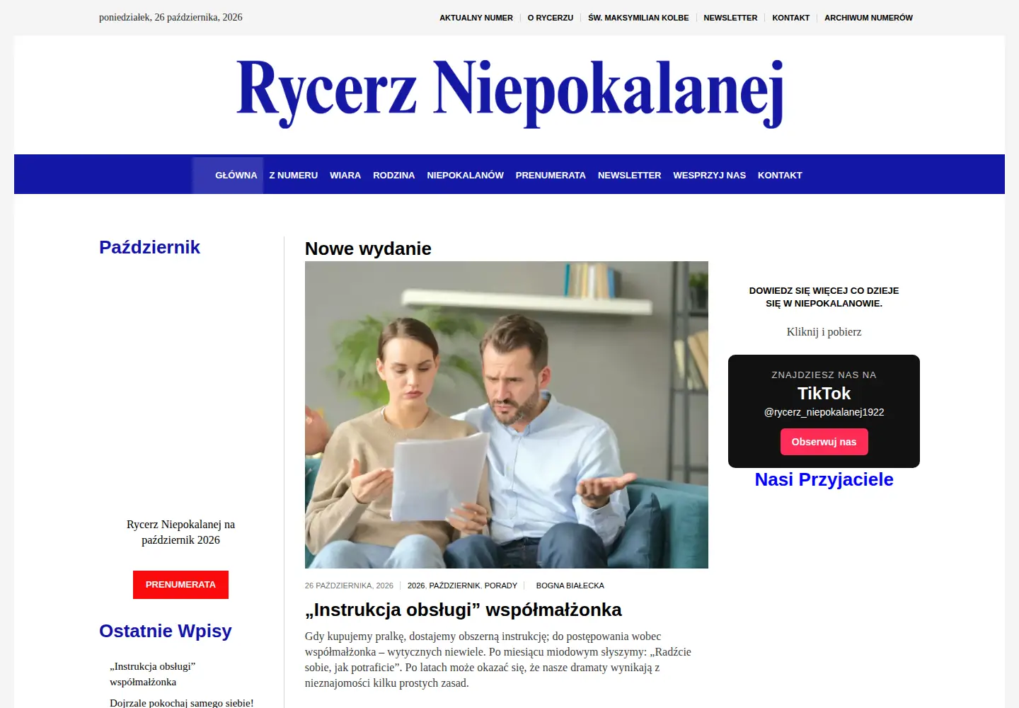 Screenshot of rycerzniepokalanej.pl
