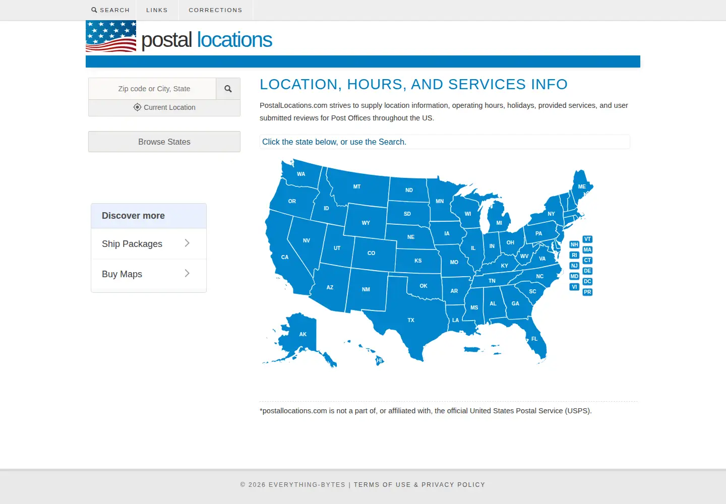 Screenshot of uspspostoffices.com