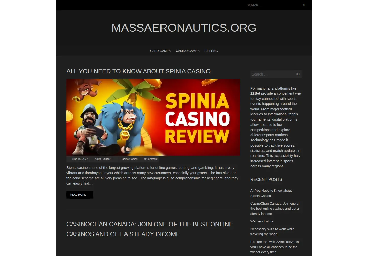 Captured homepage of massaeronautics.org in the current scan