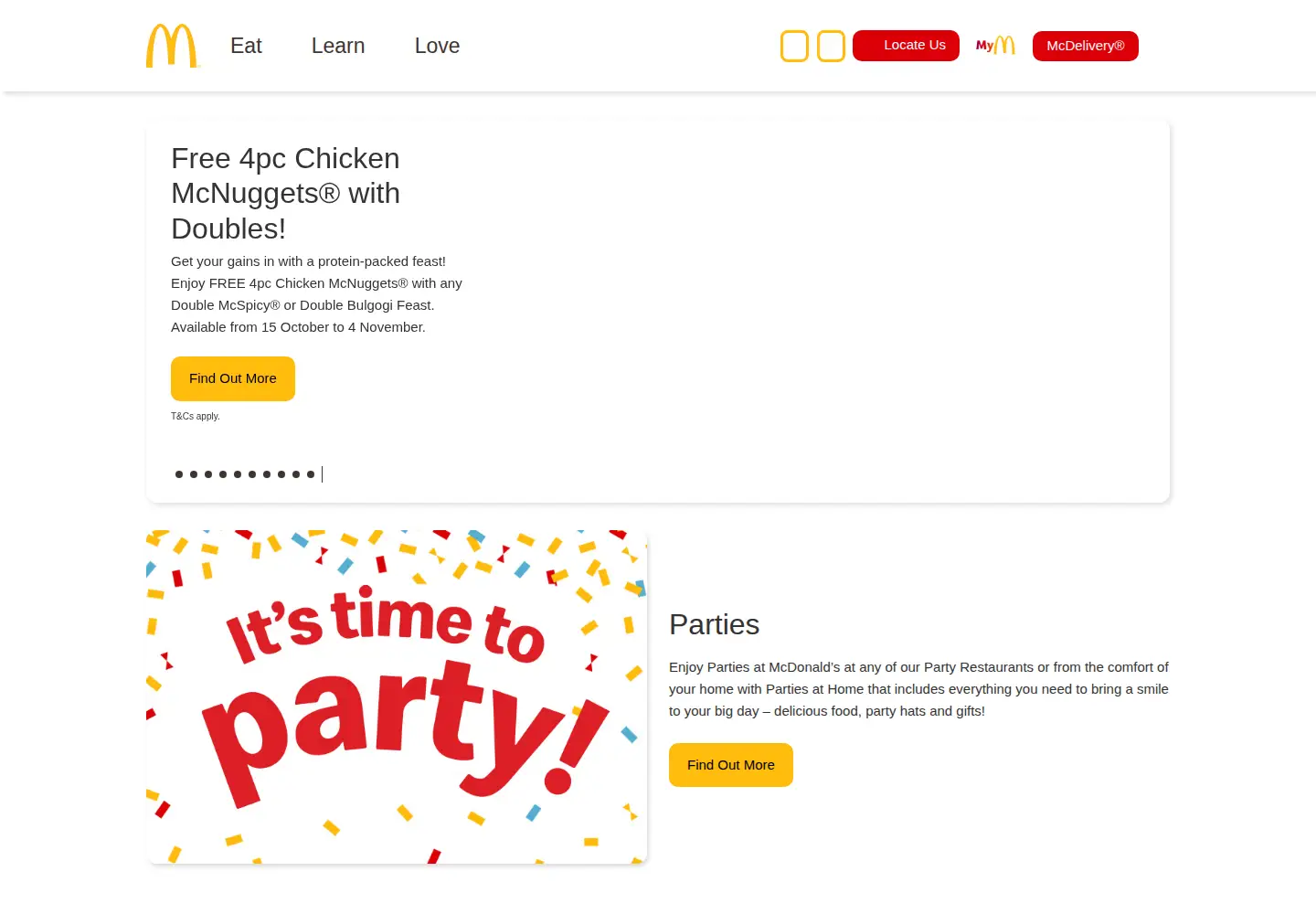 Captured homepage of mcdonalds.com.sg in the current scan