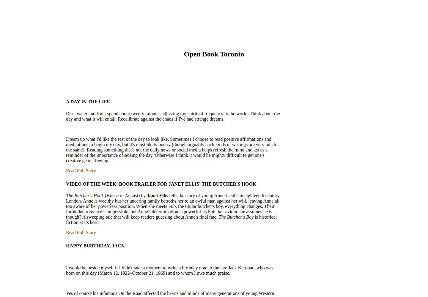 Captured homepage of openbooktoronto.com in the current scan